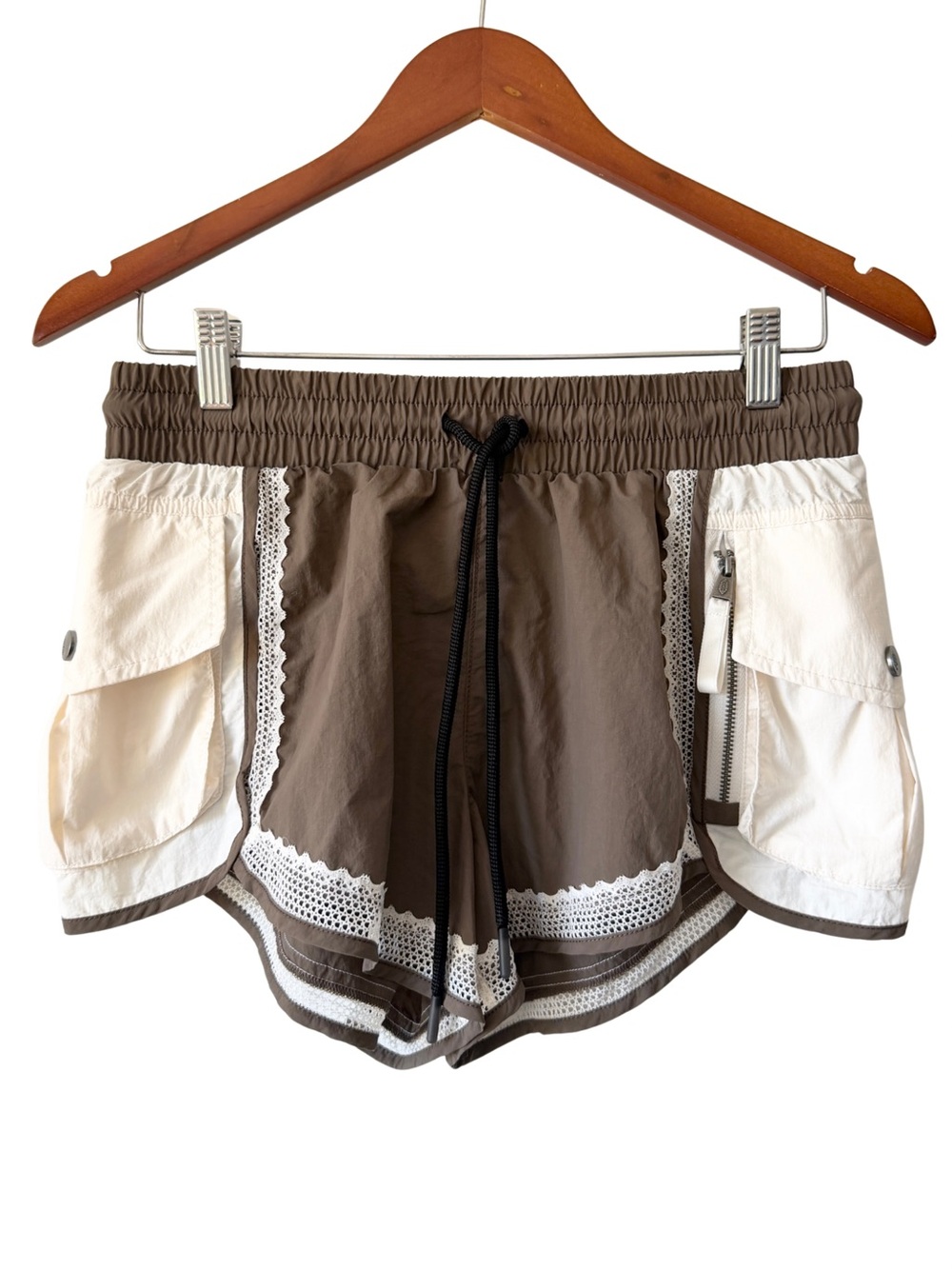 Free People In A Flash Lace Trim Casual Shorts Womens XS Mid Rise Brown Cream